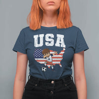 USA Soccer Dabbing Boy American Flag Fan T Shirt For Women