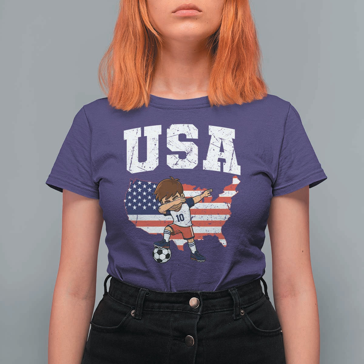USA Soccer Dabbing Boy American Flag Fan T Shirt For Women