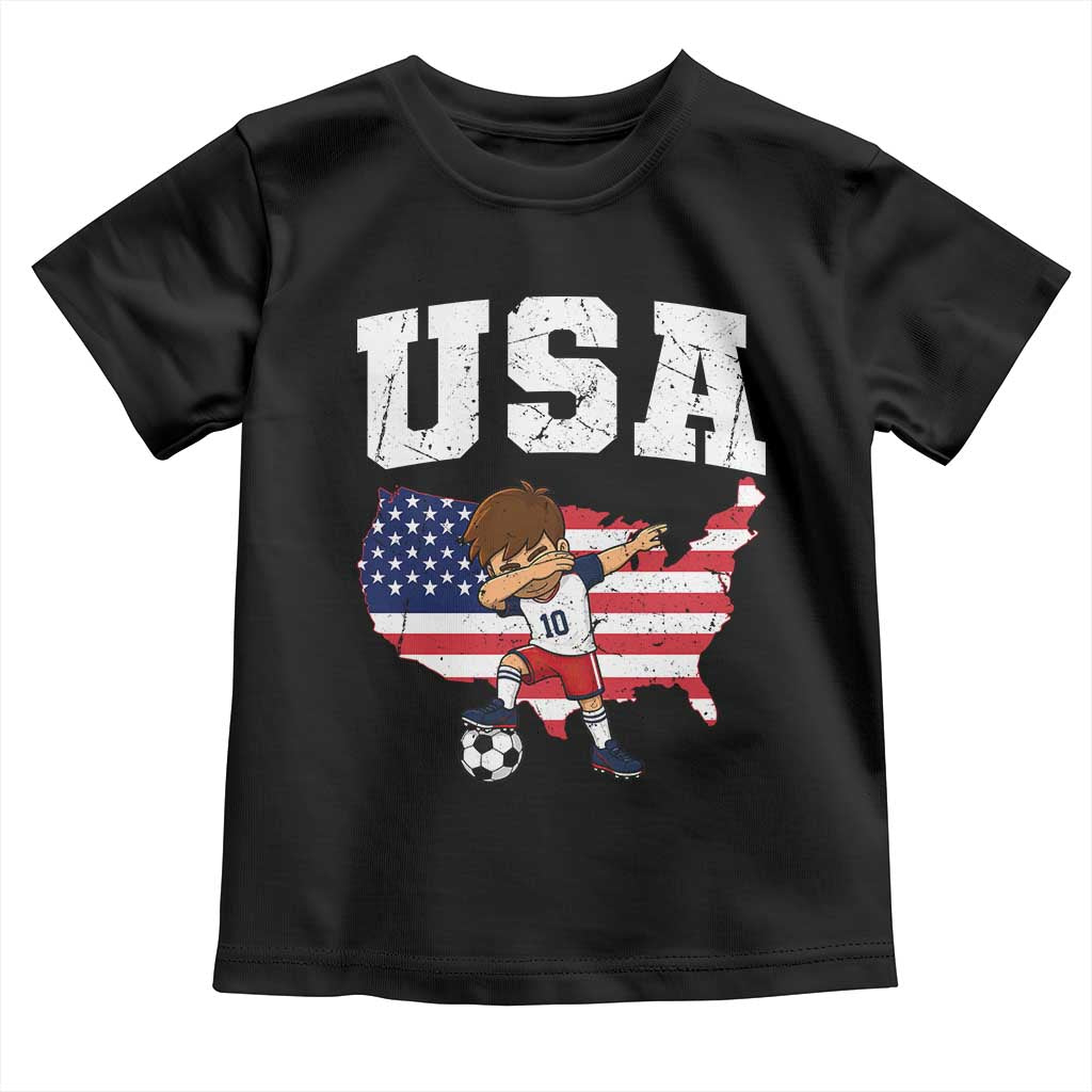 USA Soccer Dabbing Boy American Flag Fan Toddler T Shirt