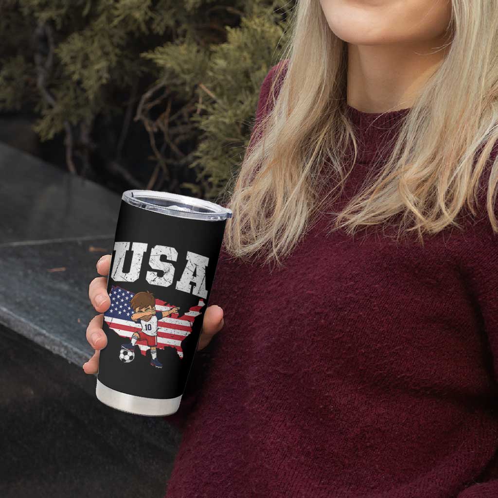 USA Soccer Dabbing Boy American Flag Fan Tumbler Cup
