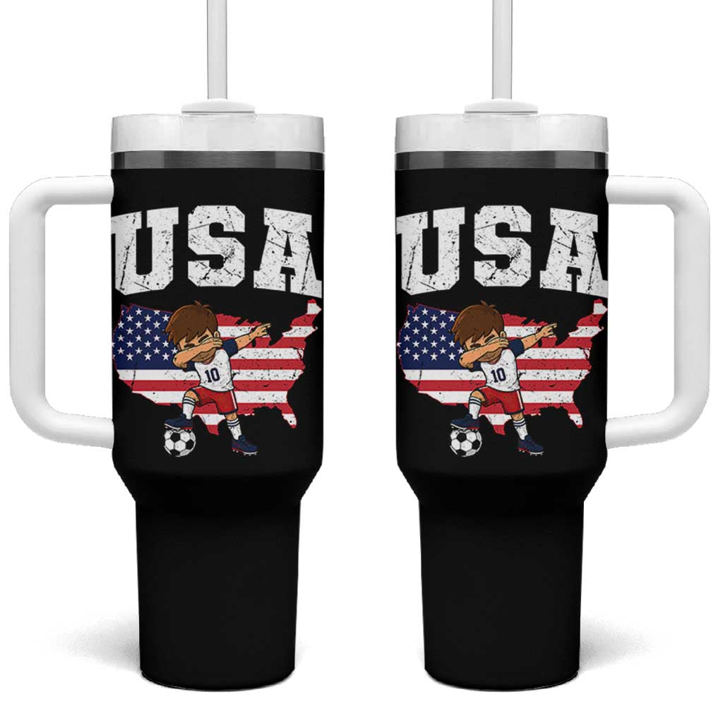 USA Soccer Dabbing Boy American Flag Fan Tumbler With Handle