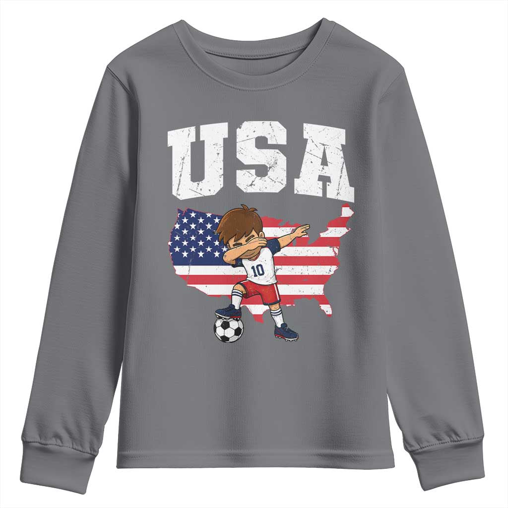 USA Soccer Dabbing Boy American Flag Fan Youth Sweatshirt