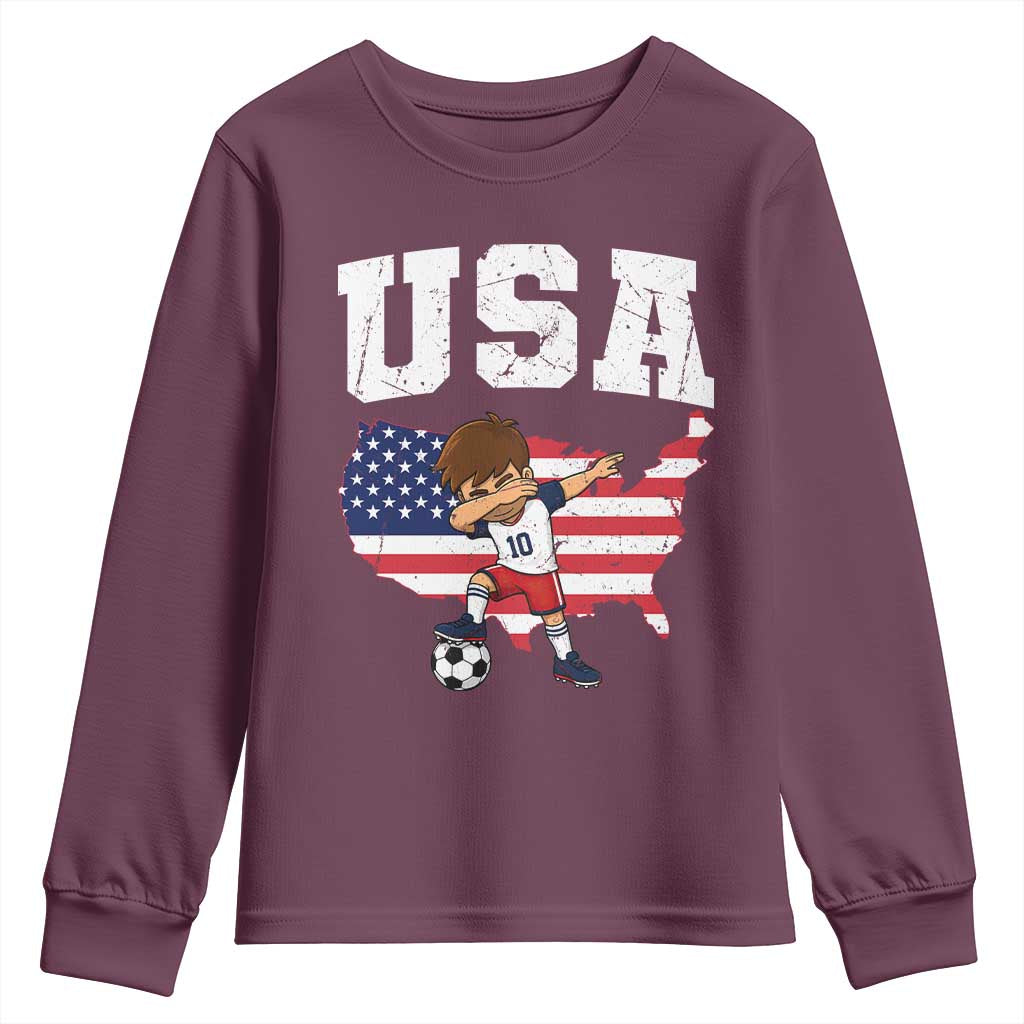 USA Soccer Dabbing Boy American Flag Fan Youth Sweatshirt
