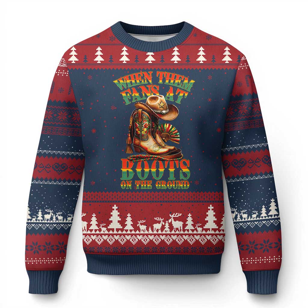 Black Cowgirl Ugly Christmas Sweater When Them Fans At Boots On The Ground - Wonder Print Shop