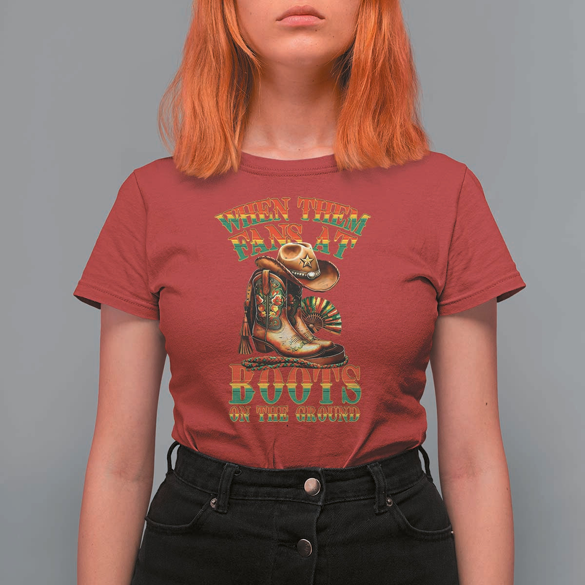 Black Cowgirl T Shirt For Women When Them Fans At Boots On The Ground - Wonder Print Shop