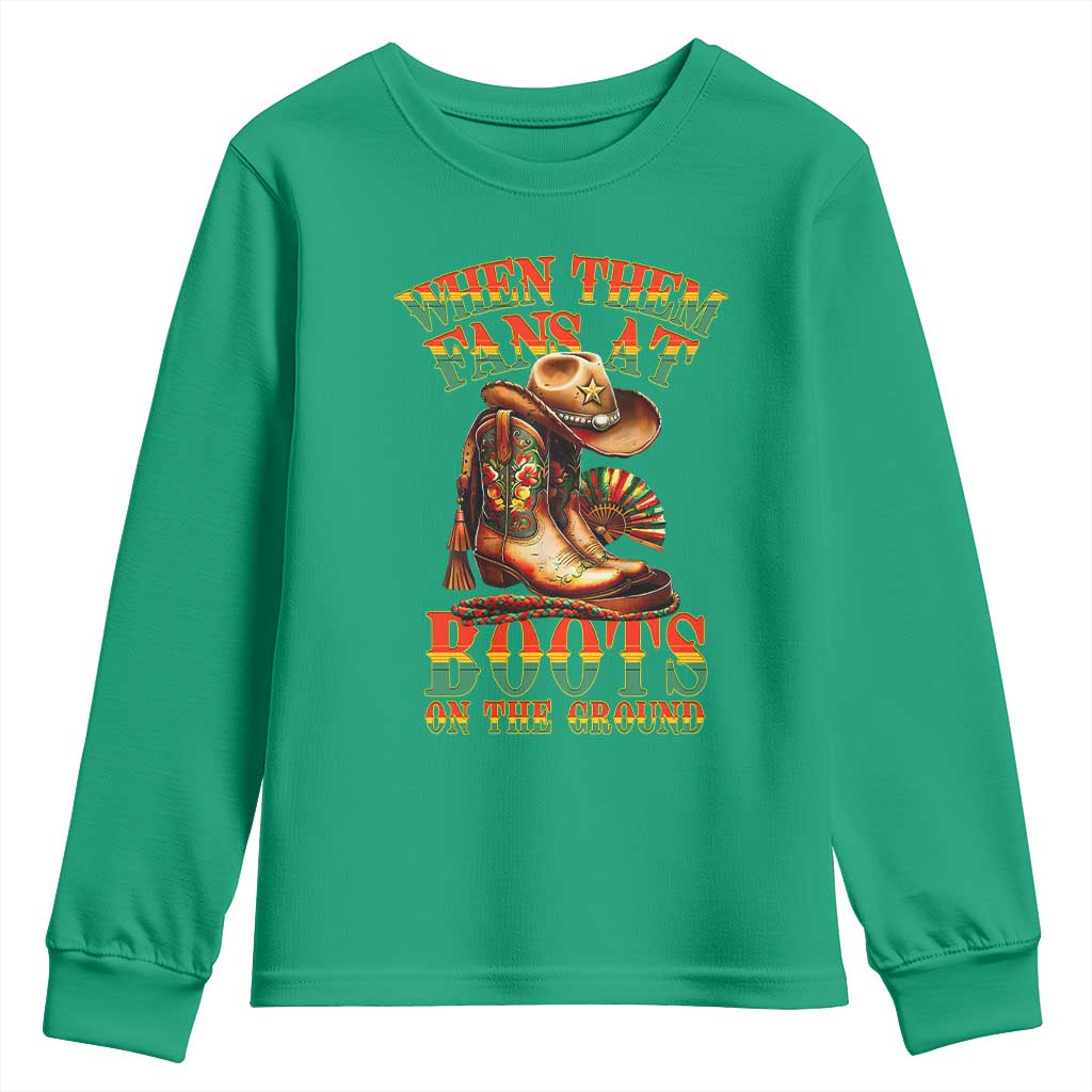 Black Cowgirl Youth Sweatshirt When Them Fans At Boots On The Ground - Wonder Print Shop