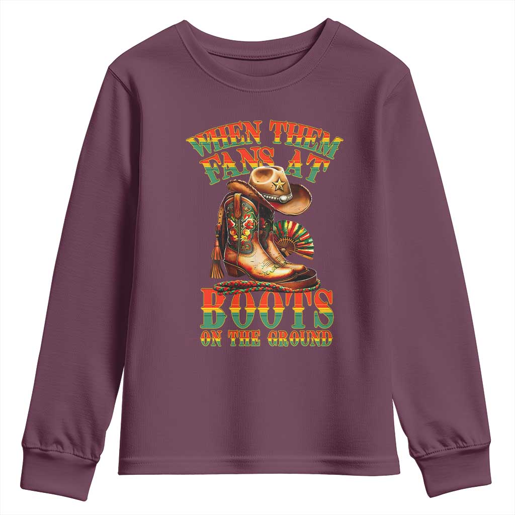 Black Cowgirl Youth Sweatshirt When Them Fans At Boots On The Ground - Wonder Print Shop