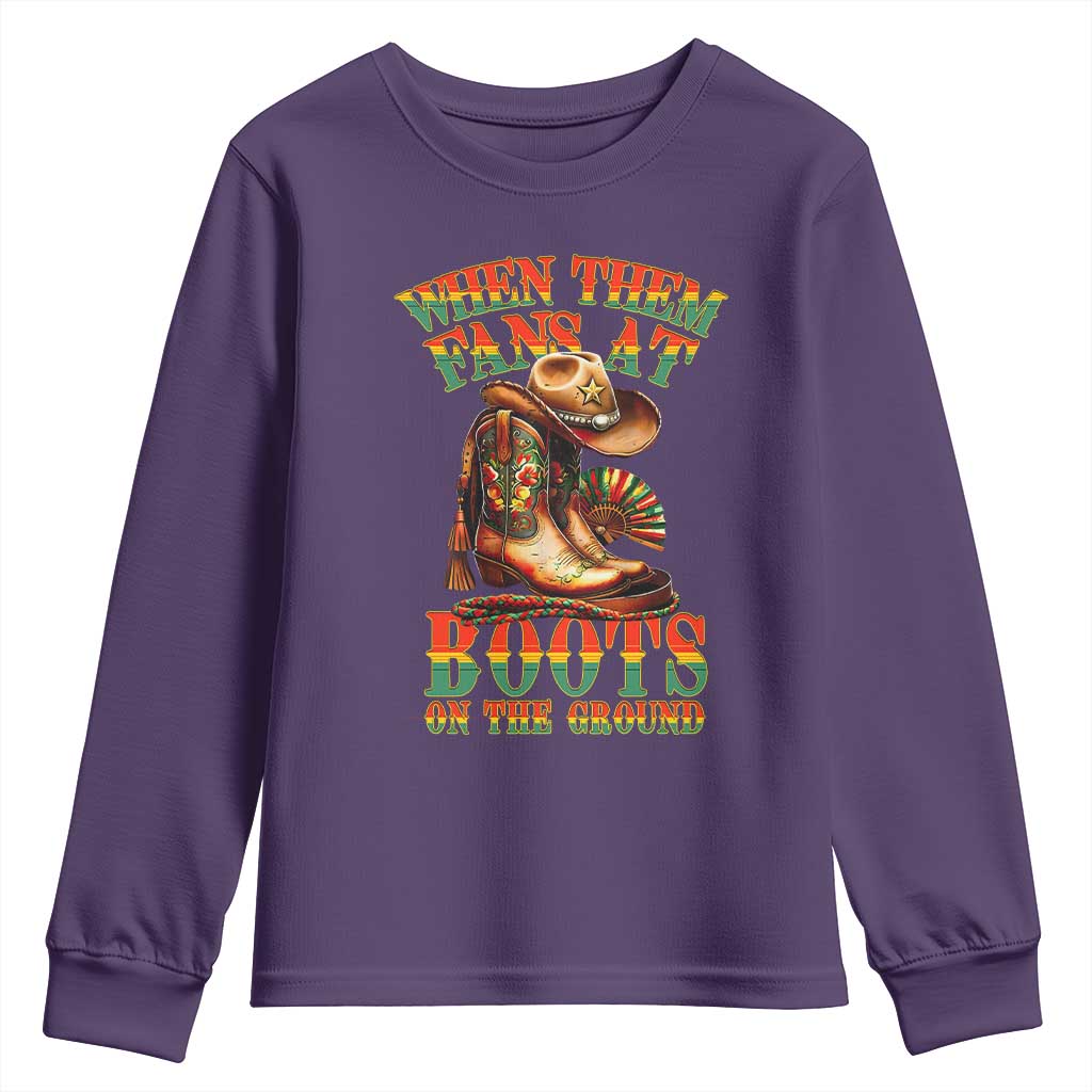 Black Cowgirl Youth Sweatshirt When Them Fans At Boots On The Ground - Wonder Print Shop