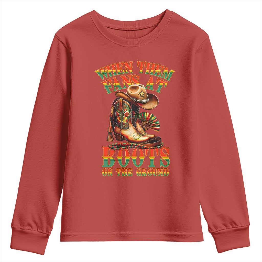 Black Cowgirl Youth Sweatshirt When Them Fans At Boots On The Ground - Wonder Print Shop