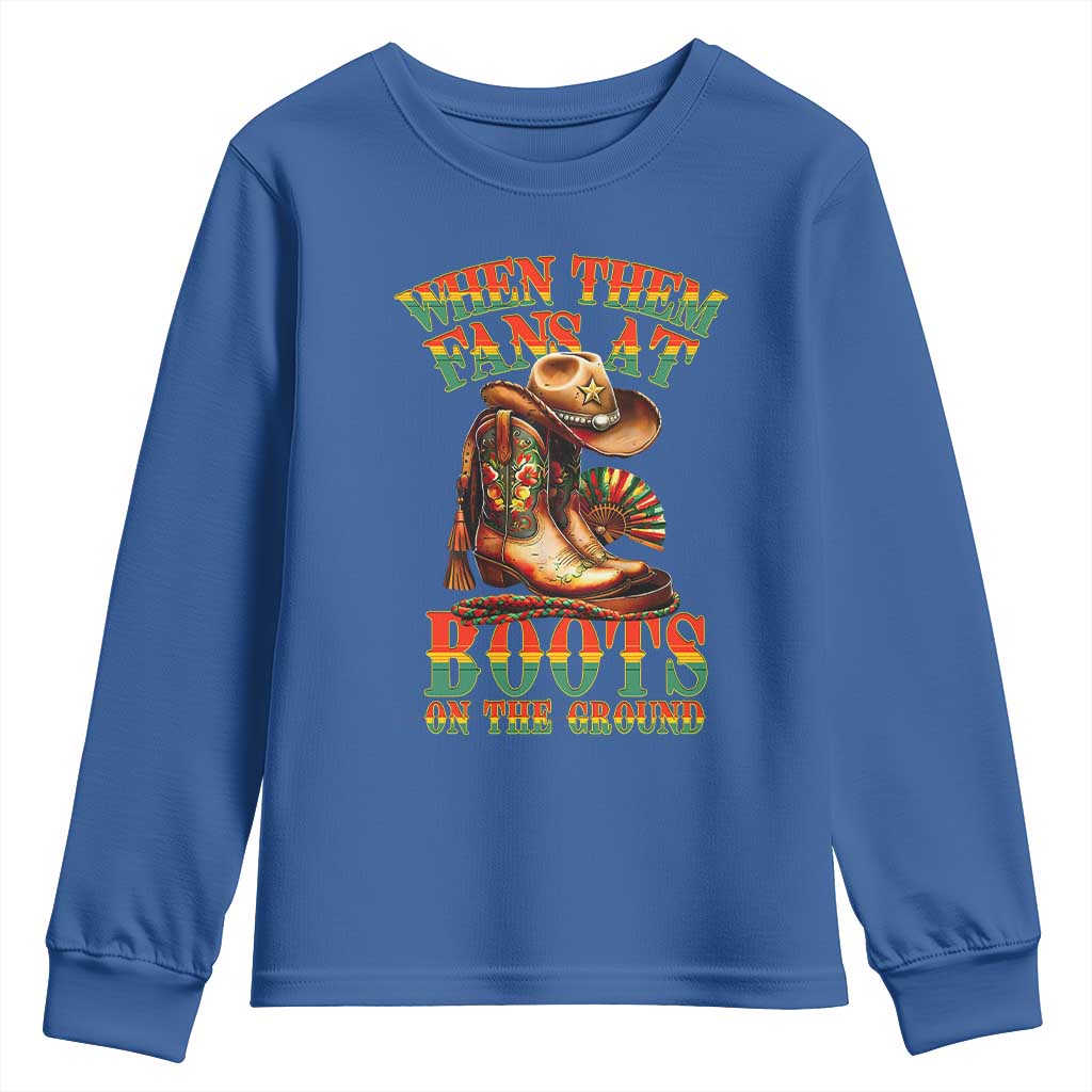 Black Cowgirl Youth Sweatshirt When Them Fans At Boots On The Ground - Wonder Print Shop