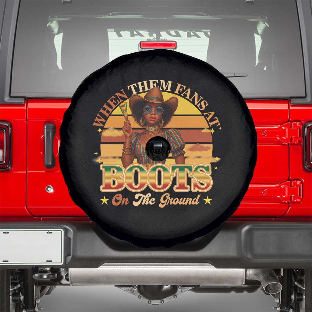 Black Cowgirl Rodeo Spare Tire Cover Where Them Fans At Boots On Da Ground - Wonder Print Shop