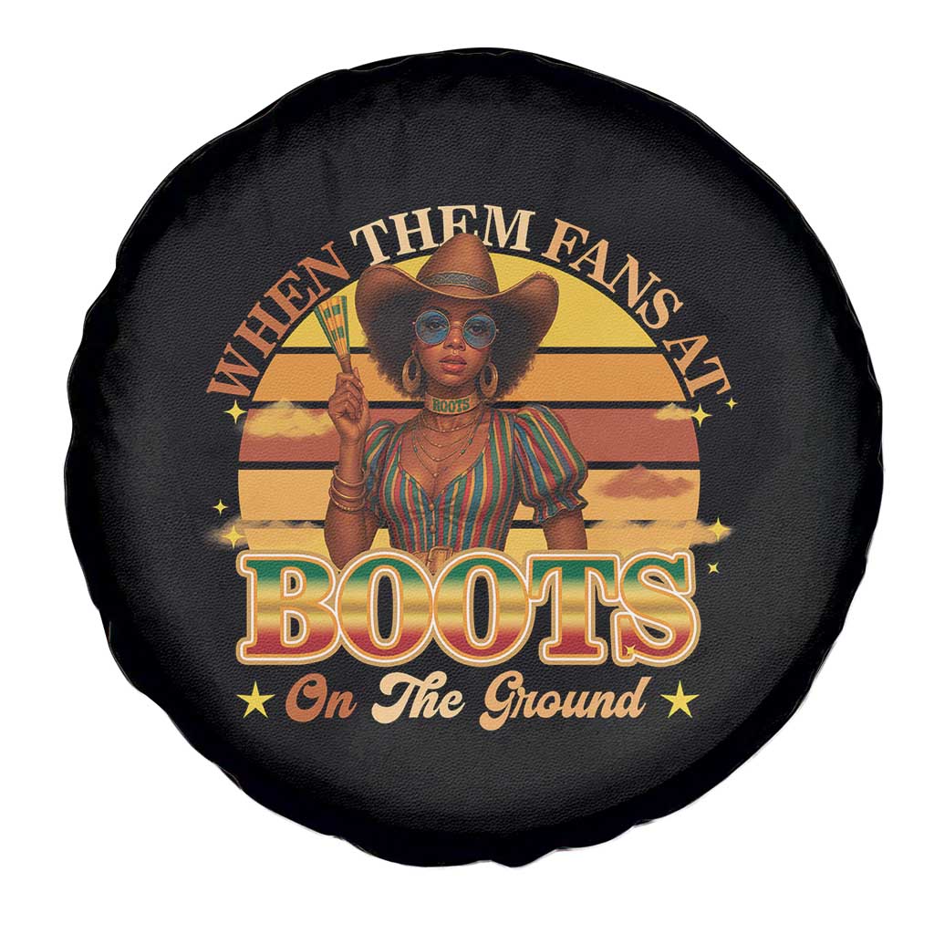 Black Cowgirl Rodeo Spare Tire Cover Where Them Fans At Boots On Da Ground - Wonder Print Shop