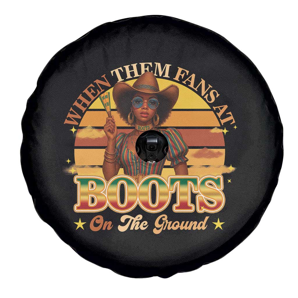 Black Cowgirl Rodeo Spare Tire Cover Where Them Fans At Boots On Da Ground - Wonder Print Shop