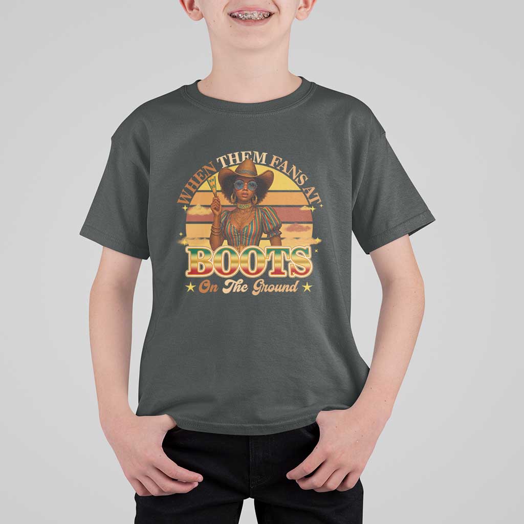 Black Cowgirl Rodeo T Shirt For Kid Where Them Fans At Boots On Da Ground - Wonder Print Shop