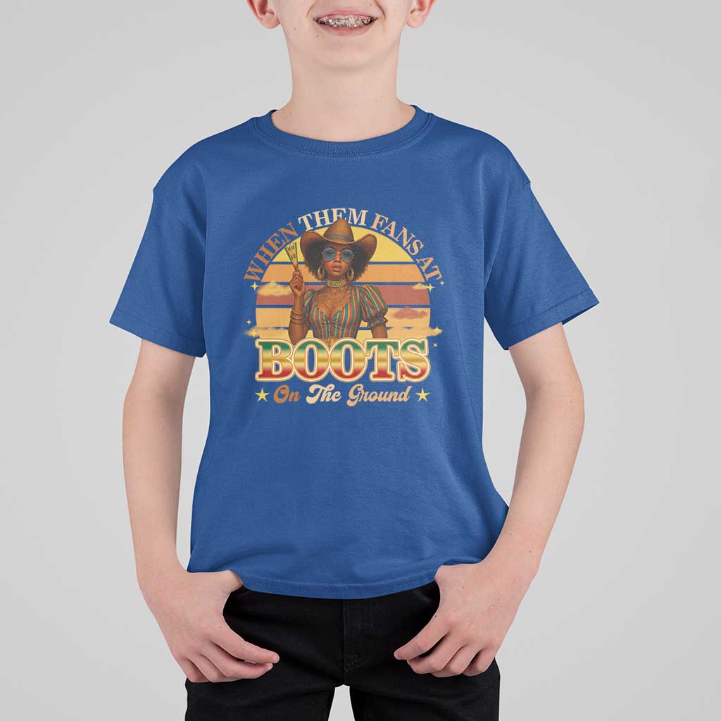 Black Cowgirl Rodeo T Shirt For Kid Where Them Fans At Boots On Da Ground - Wonder Print Shop