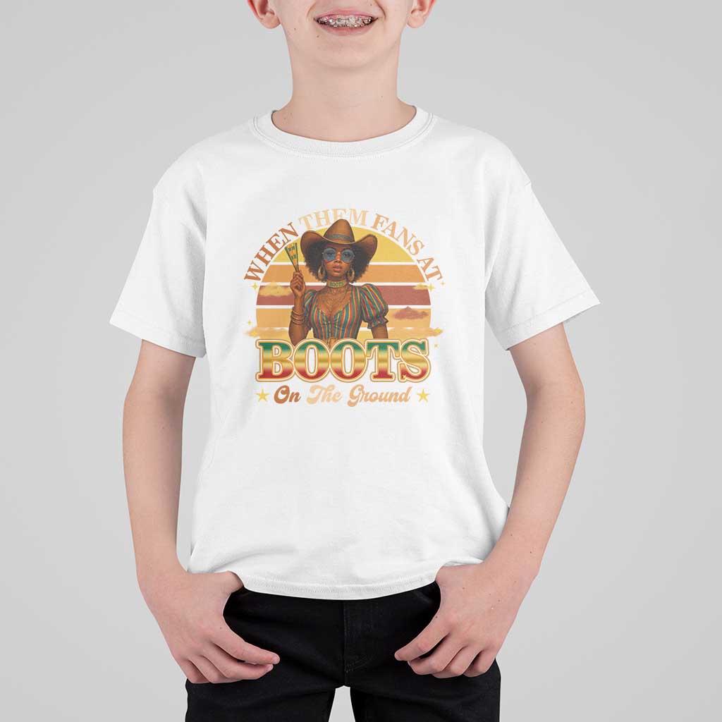 Black Cowgirl Rodeo T Shirt For Kid Where Them Fans At Boots On Da Ground - Wonder Print Shop