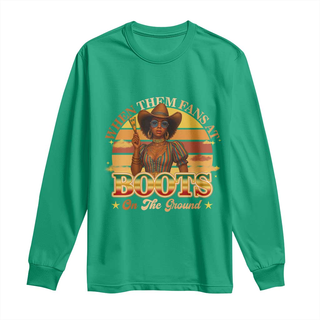 Black Cowgirl Rodeo Long Sleeve Shirt Where Them Fans At Boots On Da Ground - Wonder Print Shop