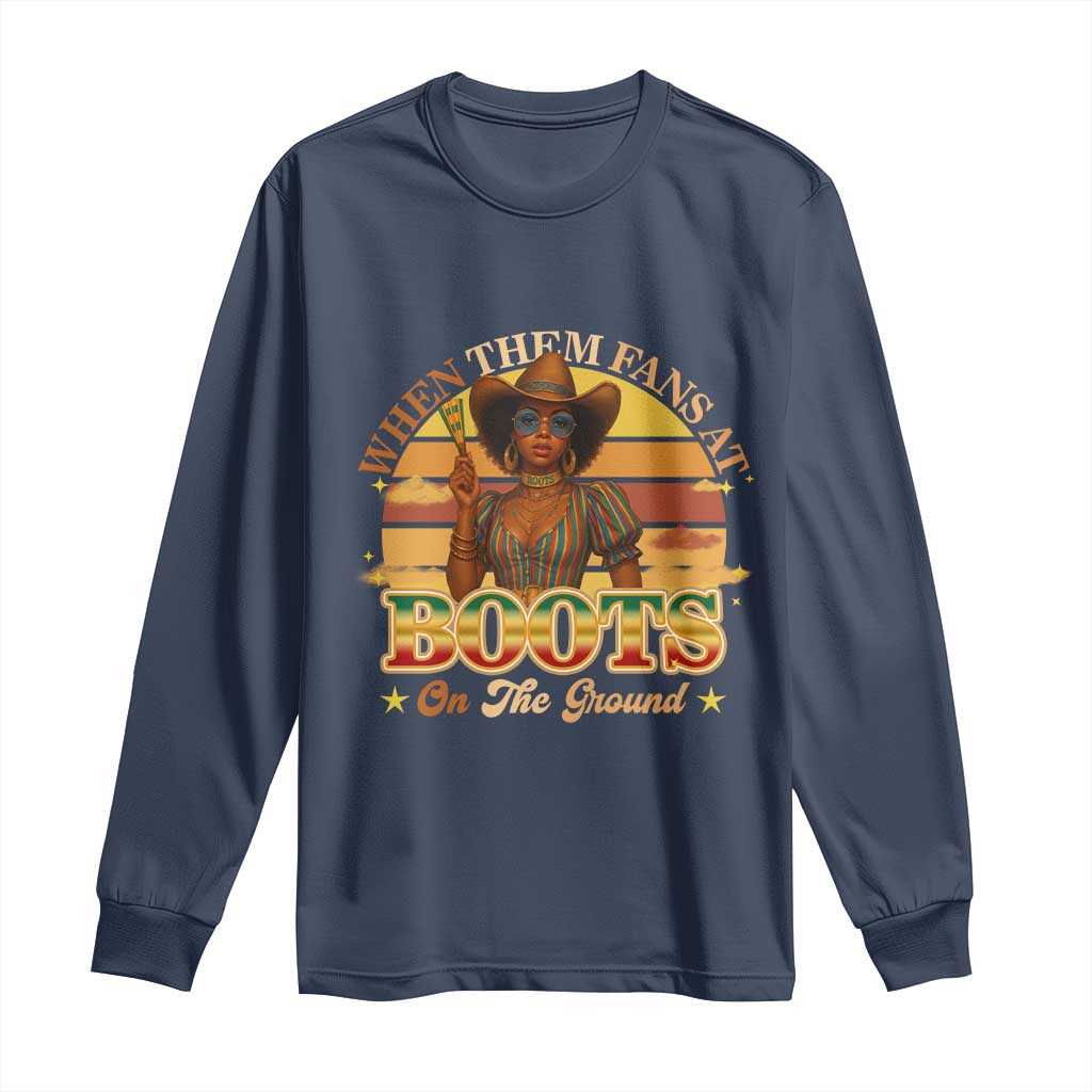 Black Cowgirl Rodeo Long Sleeve Shirt Where Them Fans At Boots On Da Ground - Wonder Print Shop