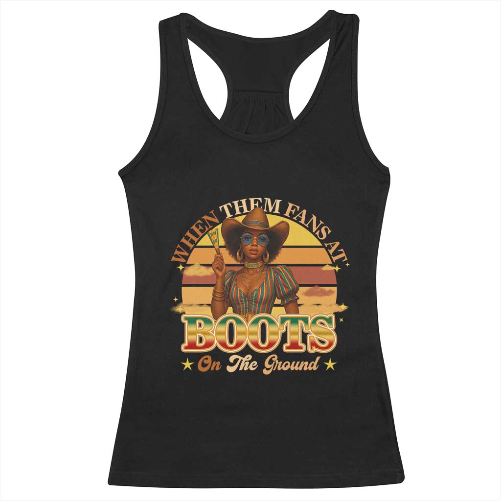 Black Cowgirl Rodeo Racerback Tank Top Where Them Fans At Boots On Da Ground - Wonder Print Shop
