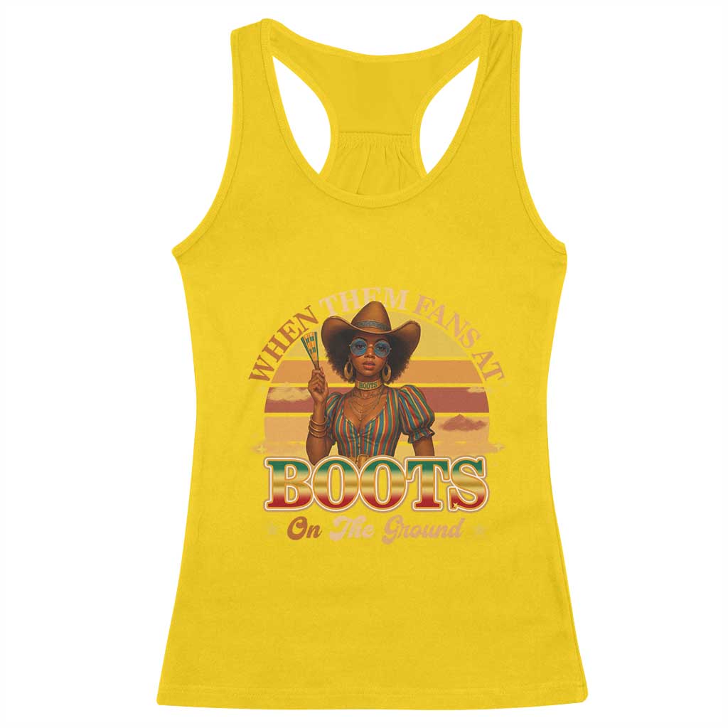 Black Cowgirl Rodeo Racerback Tank Top Where Them Fans At Boots On Da Ground - Wonder Print Shop