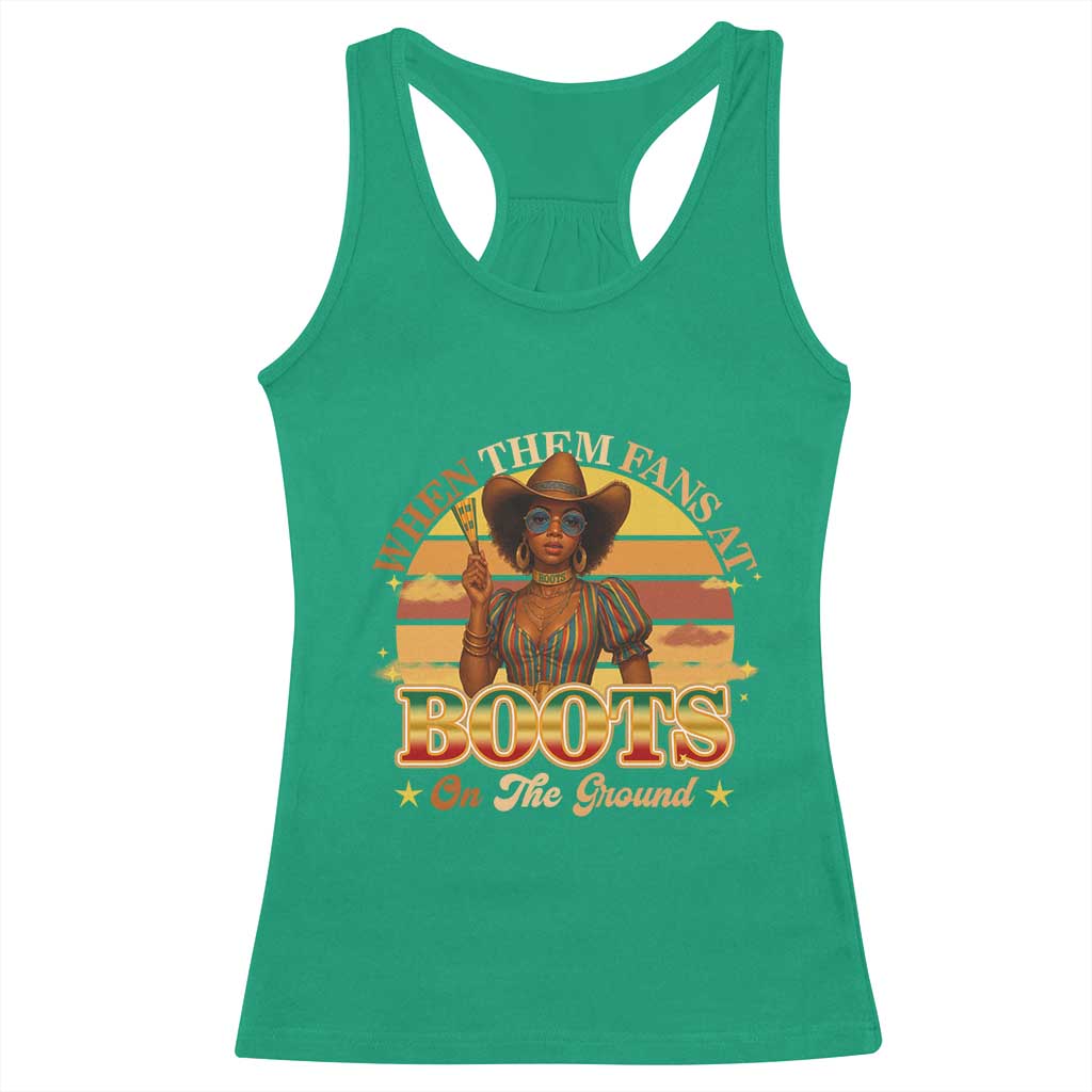 Black Cowgirl Rodeo Racerback Tank Top Where Them Fans At Boots On Da Ground - Wonder Print Shop