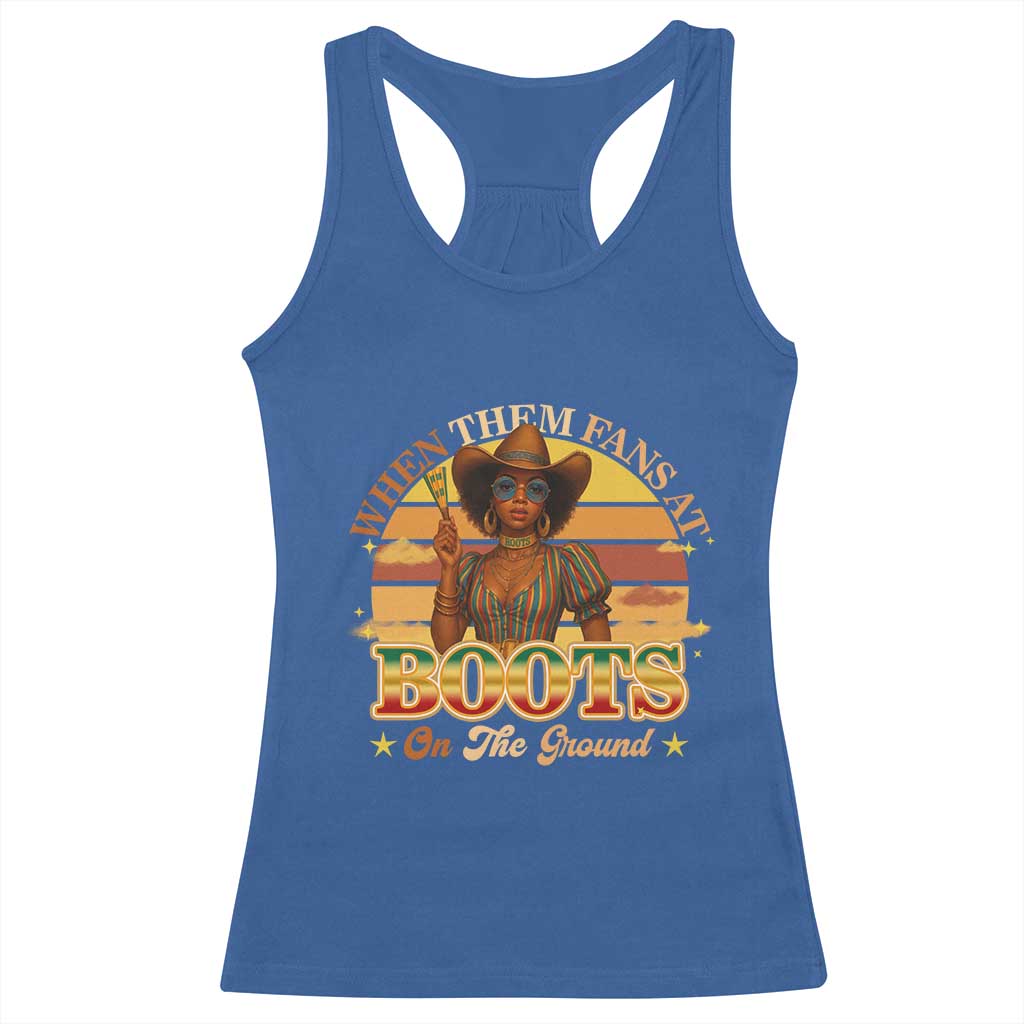 Black Cowgirl Rodeo Racerback Tank Top Where Them Fans At Boots On Da Ground - Wonder Print Shop