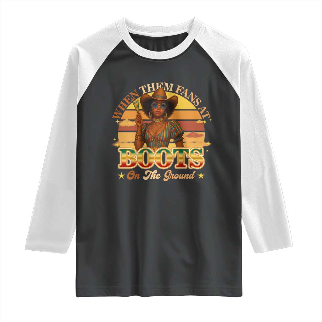 Black Cowgirl Rodeo Raglan Shirt Where Them Fans At Boots On Da Ground - Wonder Print Shop