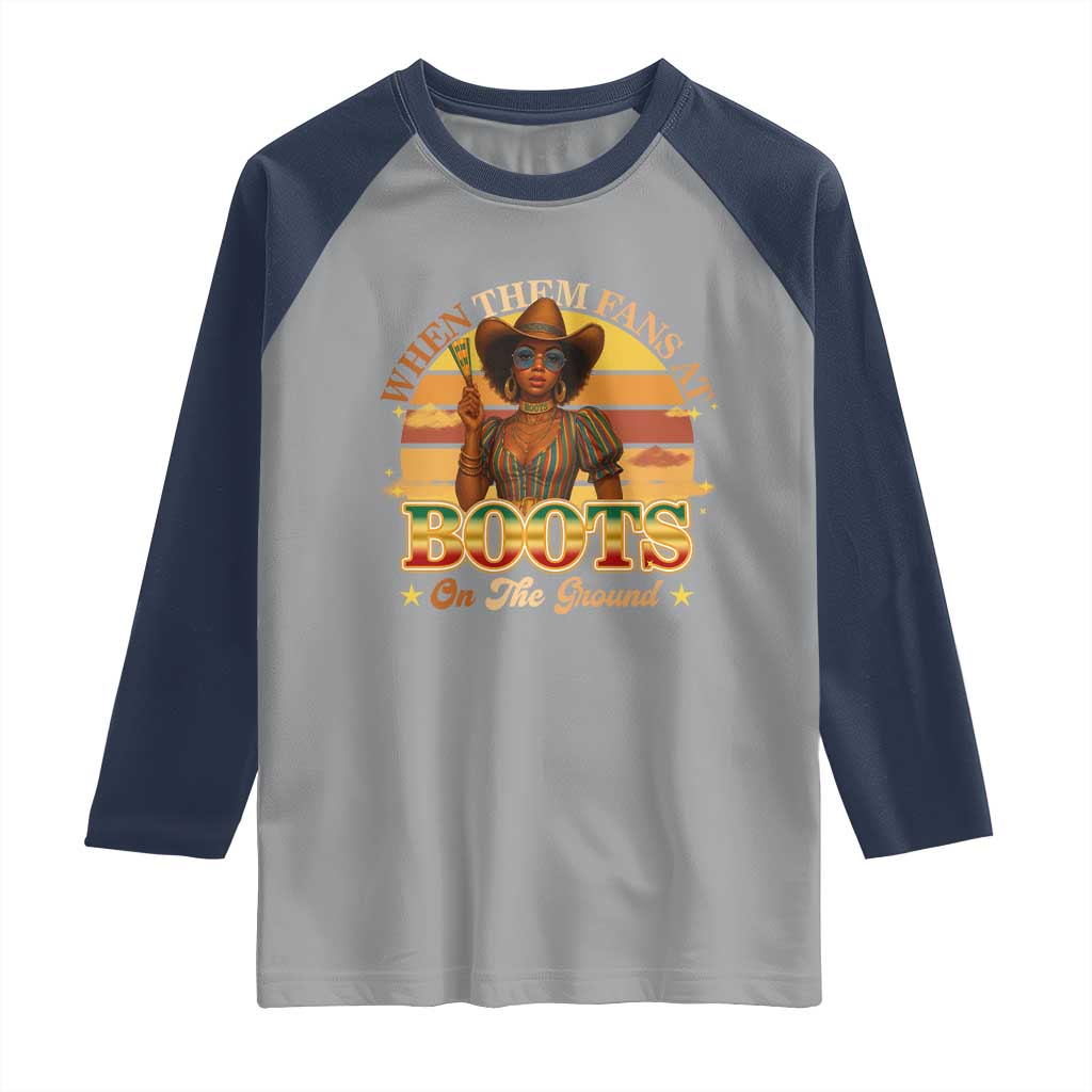 Black Cowgirl Rodeo Raglan Shirt Where Them Fans At Boots On Da Ground - Wonder Print Shop