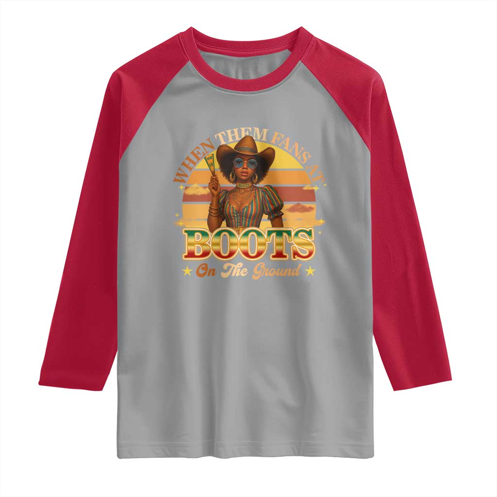 Black Cowgirl Rodeo Raglan Shirt Where Them Fans At Boots On Da Ground - Wonder Print Shop