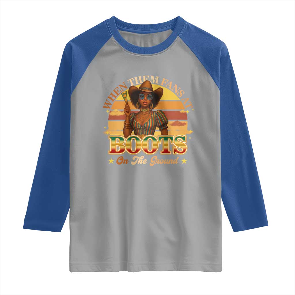 Black Cowgirl Rodeo Raglan Shirt Where Them Fans At Boots On Da Ground - Wonder Print Shop