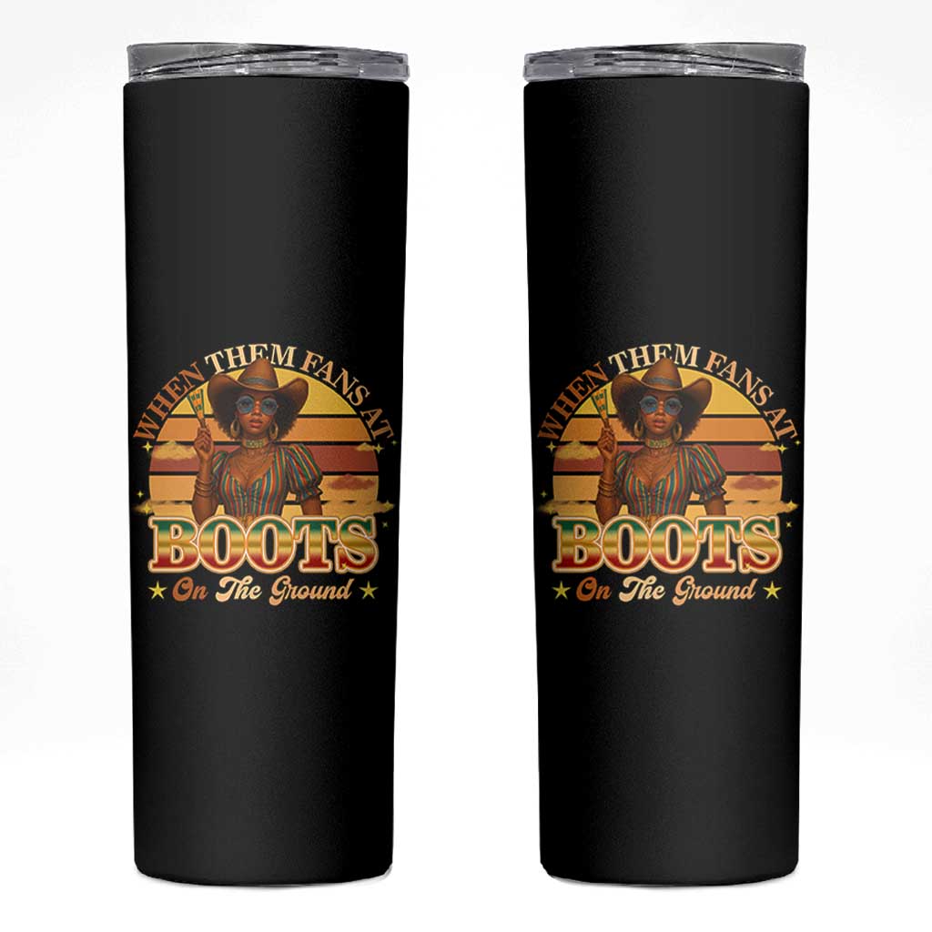 Black Cowgirl Rodeo Skinny Tumbler Where Them Fans At Boots On Da Ground