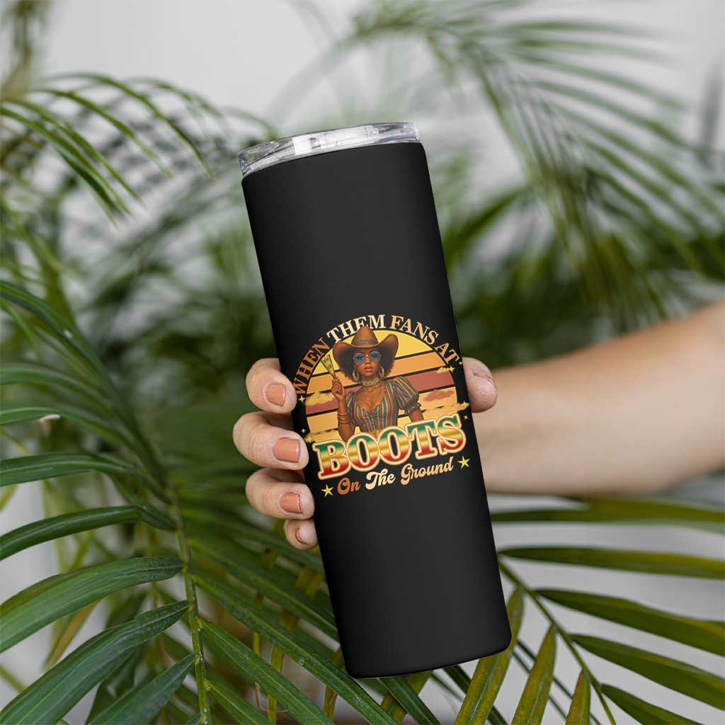 Black Cowgirl Rodeo Skinny Tumbler Where Them Fans At Boots On Da Ground