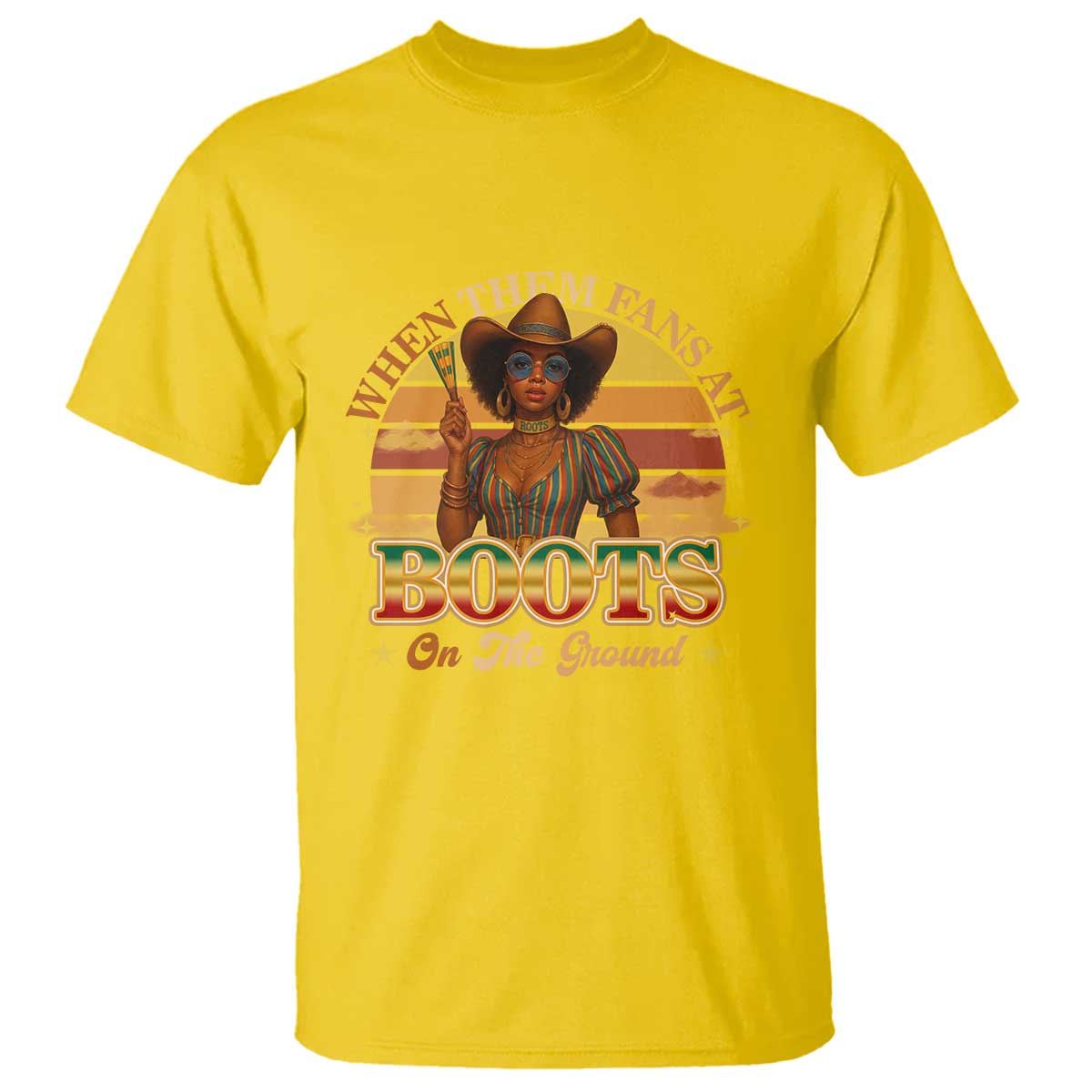 Black Cowgirl Rodeo T Shirt Where Them Fans At Boots On Da Ground - Wonder Print Shop