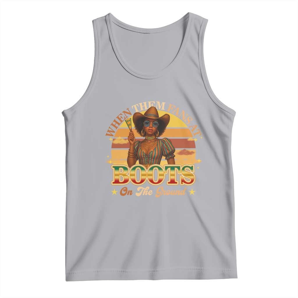 Black Cowgirl Rodeo Tank Top Where Them Fans At Boots On Da Ground - Wonder Print Shop