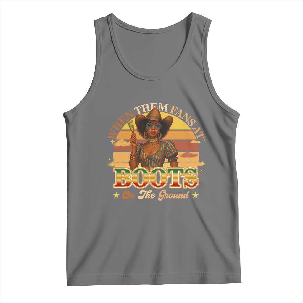 Black Cowgirl Rodeo Tank Top Where Them Fans At Boots On Da Ground - Wonder Print Shop