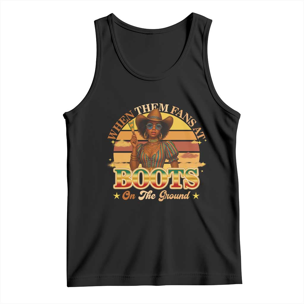 Black Cowgirl Rodeo Tank Top Where Them Fans At Boots On Da Ground - Wonder Print Shop