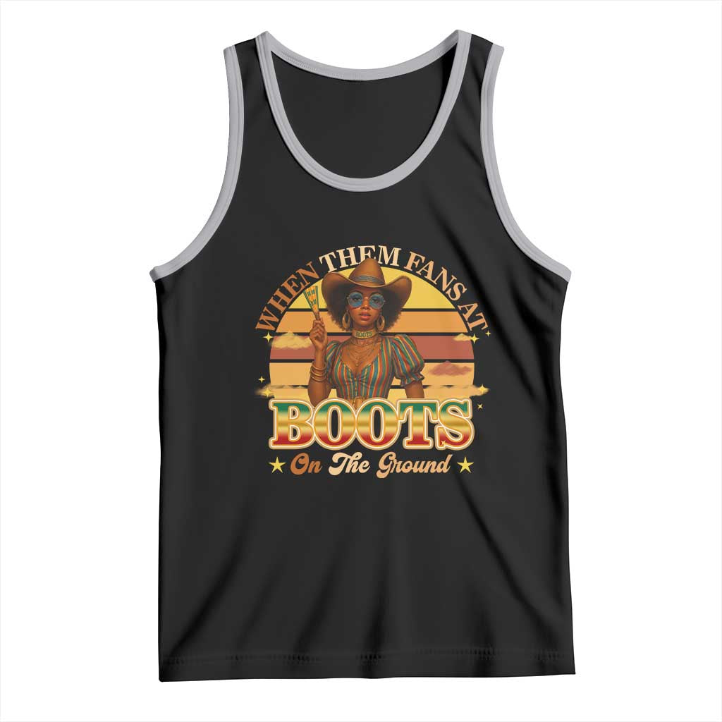 Black Cowgirl Rodeo Tank Top Where Them Fans At Boots On Da Ground - Wonder Print Shop