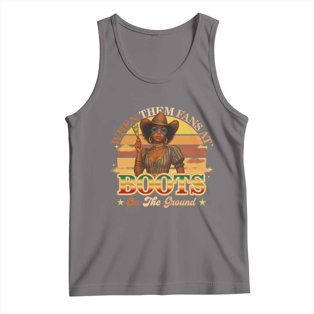 Black Cowgirl Rodeo Tank Top Where Them Fans At Boots On Da Ground - Wonder Print Shop