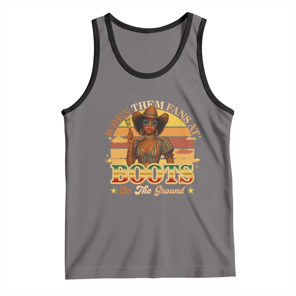 Black Cowgirl Rodeo Tank Top Where Them Fans At Boots On Da Ground - Wonder Print Shop