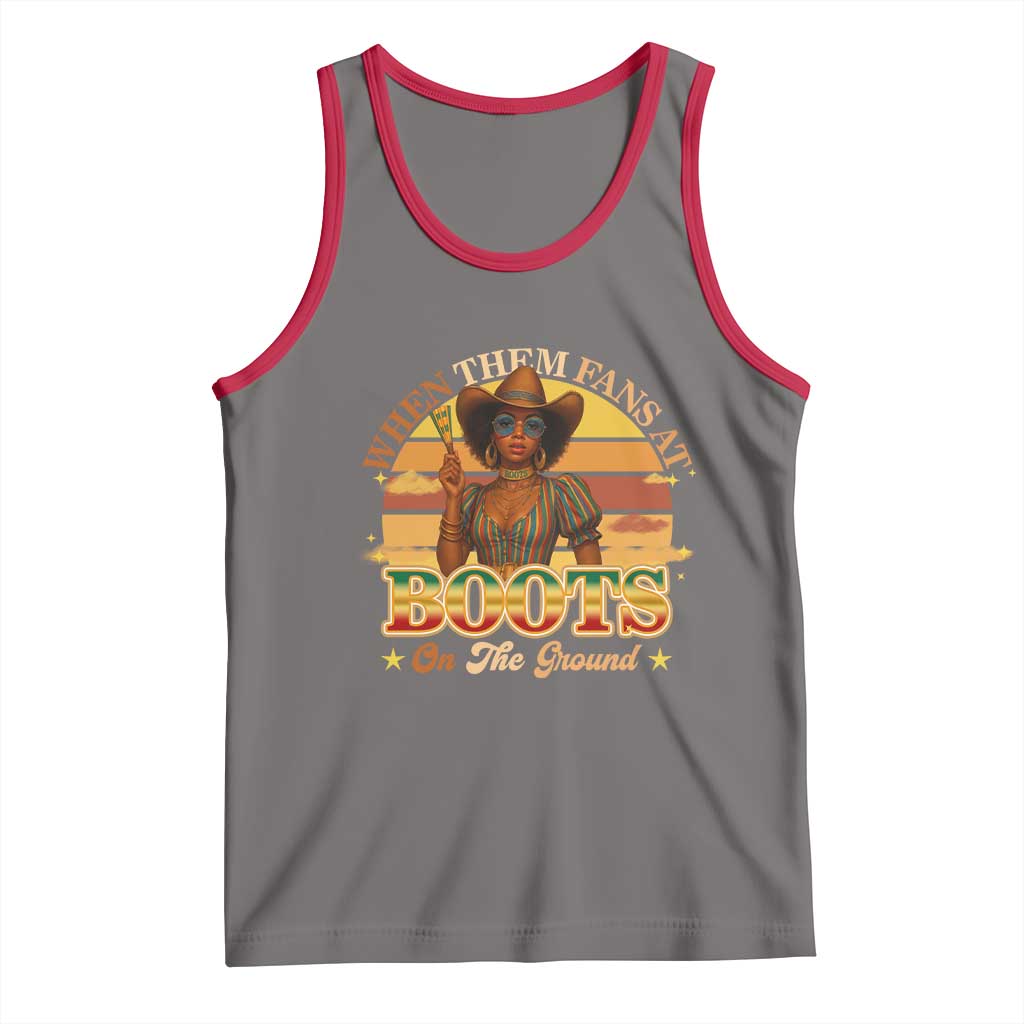 Black Cowgirl Rodeo Tank Top Where Them Fans At Boots On Da Ground - Wonder Print Shop