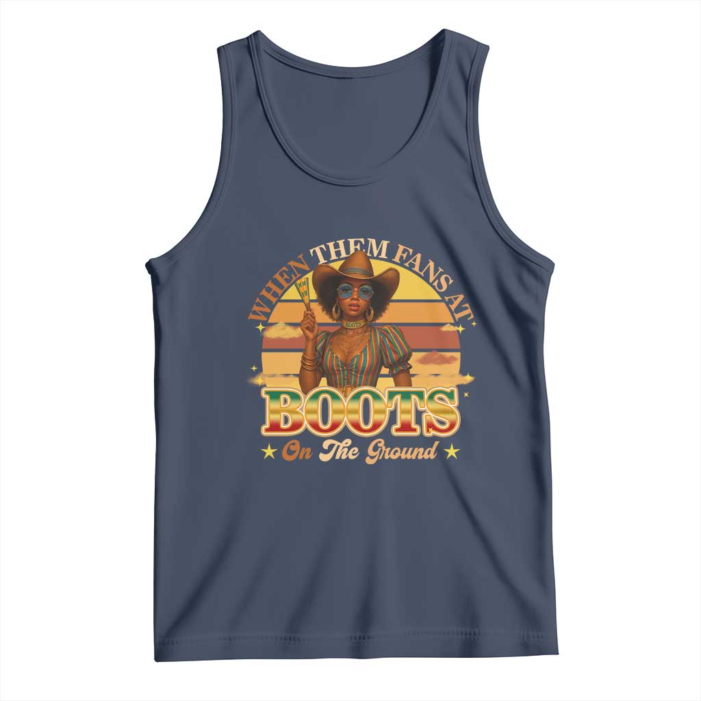 Black Cowgirl Rodeo Tank Top Where Them Fans At Boots On Da Ground - Wonder Print Shop