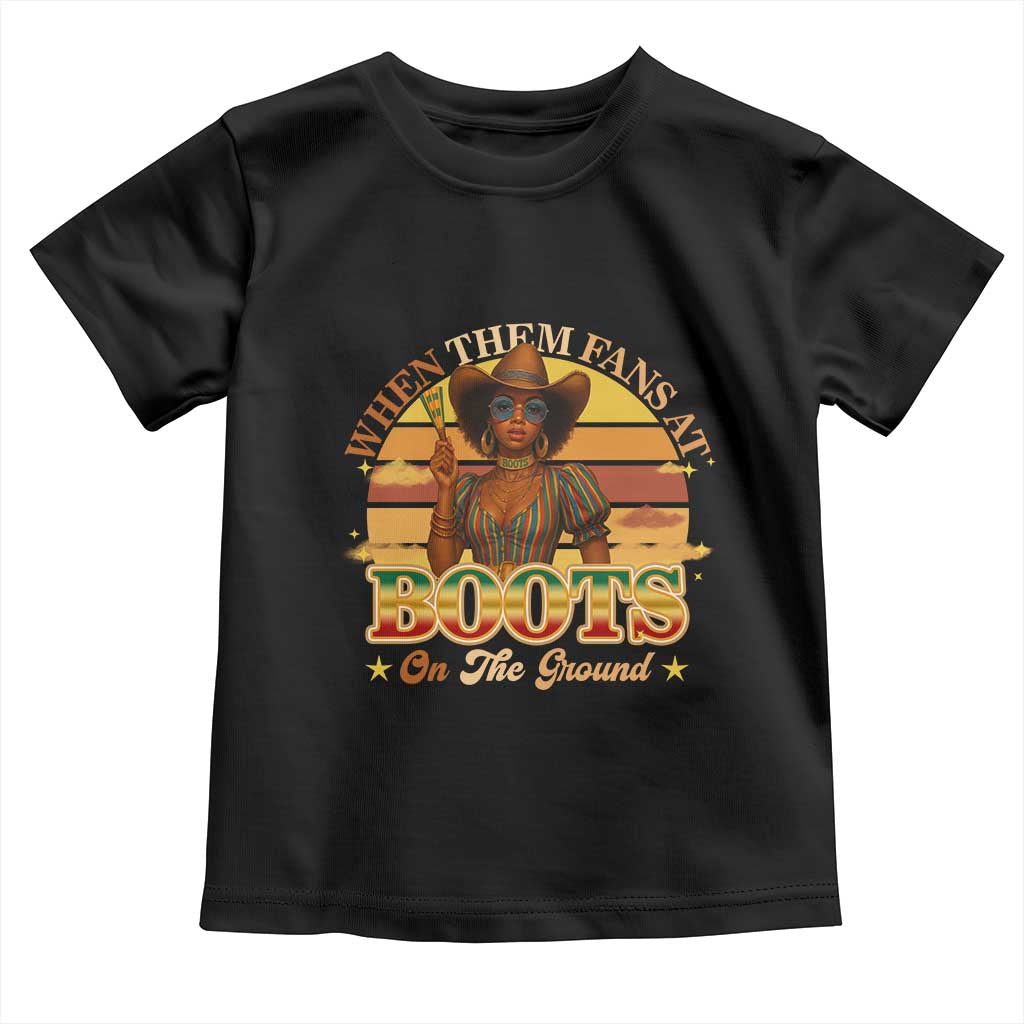 Black Cowgirl Rodeo Toddler T Shirt Where Them Fans At Boots On Da Ground - Wonder Print Shop
