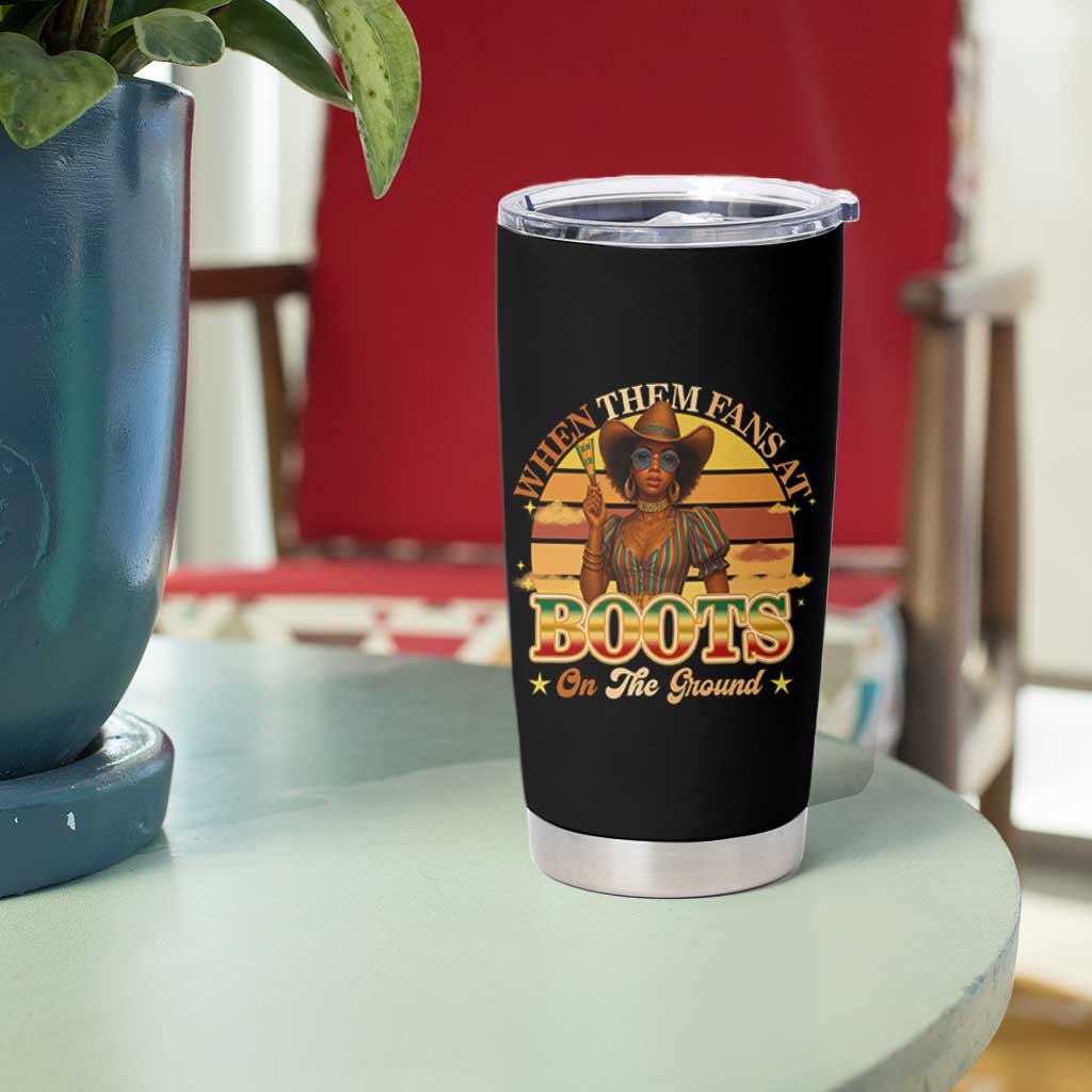 Black Cowgirl Rodeo Tumbler Cup Where Them Fans At Boots On Da Ground