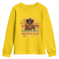 Black Cowgirl Rodeo Youth Sweatshirt Where Them Fans At Boots On Da Ground - Wonder Print Shop