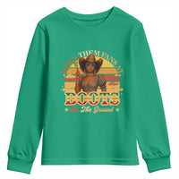 Black Cowgirl Rodeo Youth Sweatshirt Where Them Fans At Boots On Da Ground - Wonder Print Shop