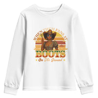 Black Cowgirl Rodeo Youth Sweatshirt Where Them Fans At Boots On Da Ground - Wonder Print Shop