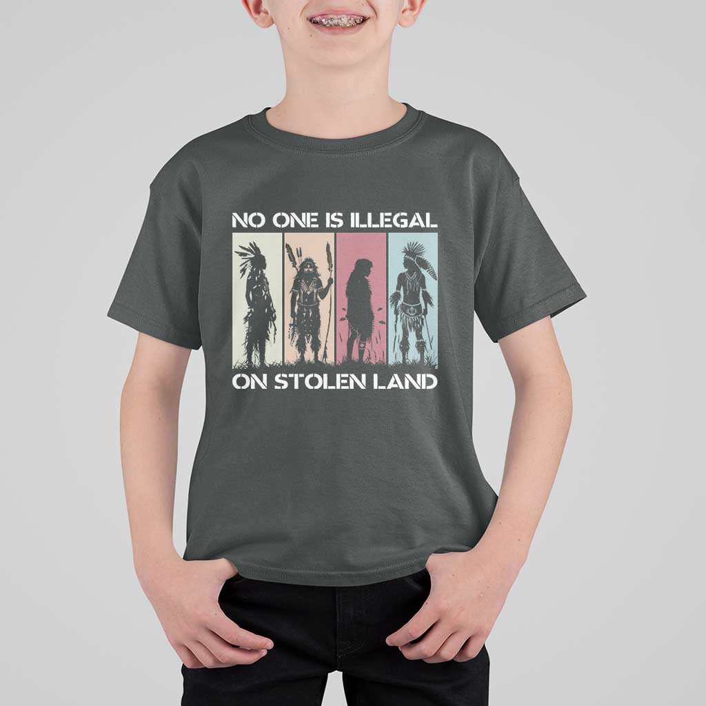 No One is Illegal on Stolen Land T Shirt For Kid Native American Indigenous - Wonder Print Shop