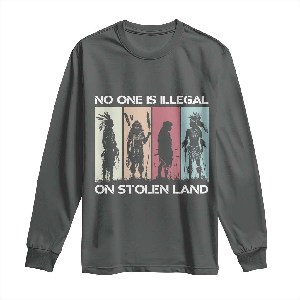 No One is Illegal on Stolen Land Long Sleeve Shirt Native American Indigenous - Wonder Print Shop