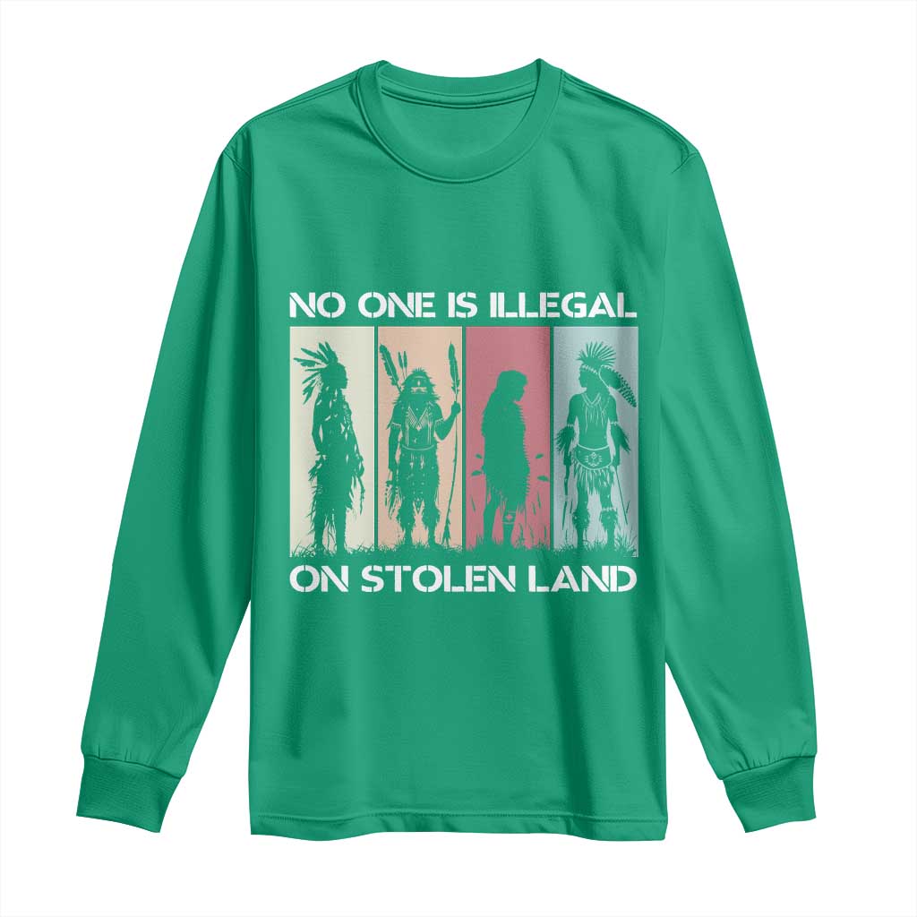 No One is Illegal on Stolen Land Long Sleeve Shirt Native American Indigenous - Wonder Print Shop