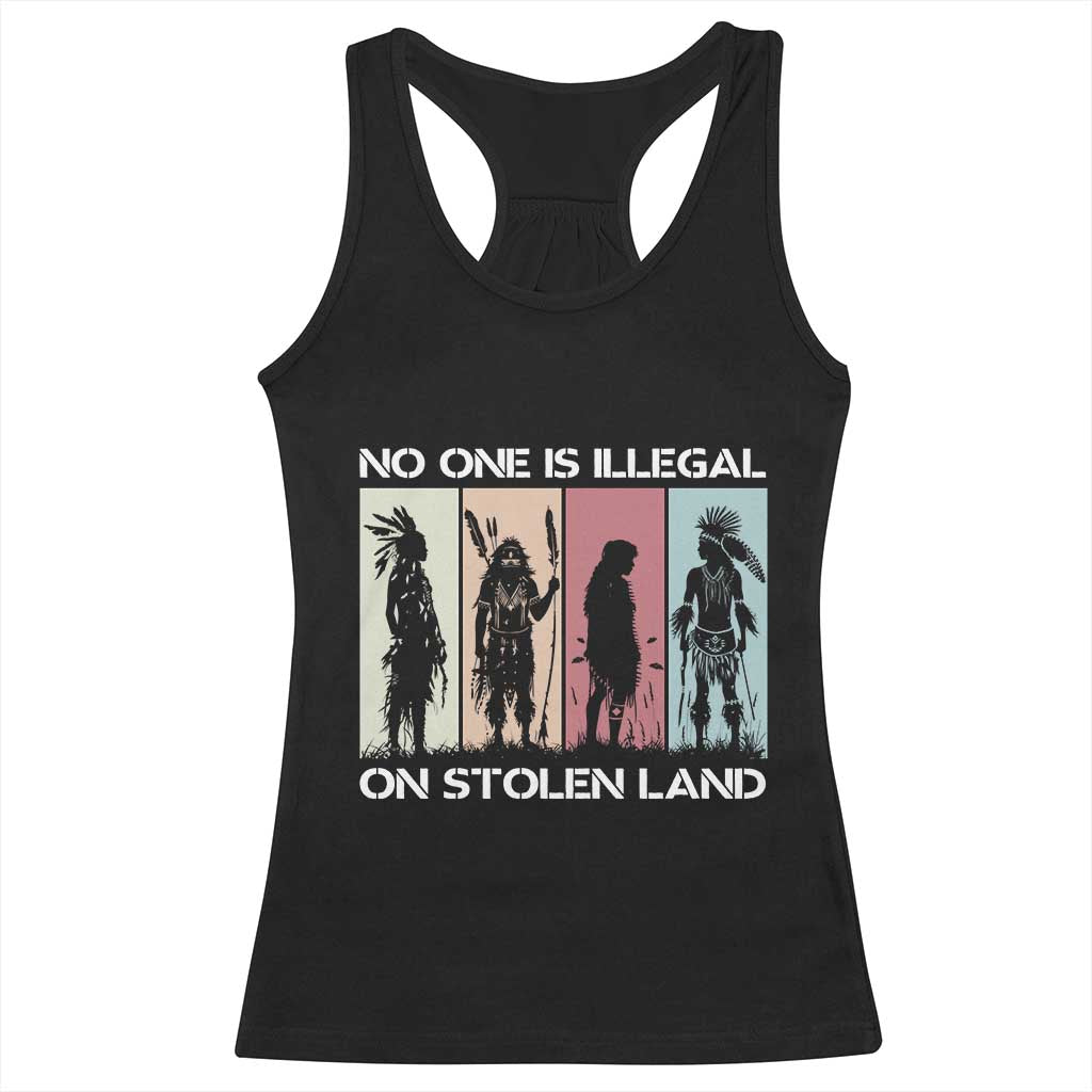 No One is Illegal on Stolen Land Racerback Tank Top Native American Indigenous - Wonder Print Shop